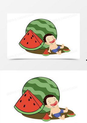 男孩插画吃瓜图片,小男孩插画中的吃瓜瞬间